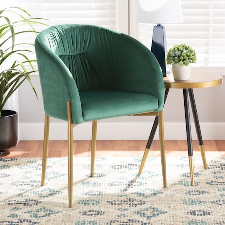 Ballard Glam And Luxe Green Velvet Upholstered And Gold Finished Metal Dining Chair